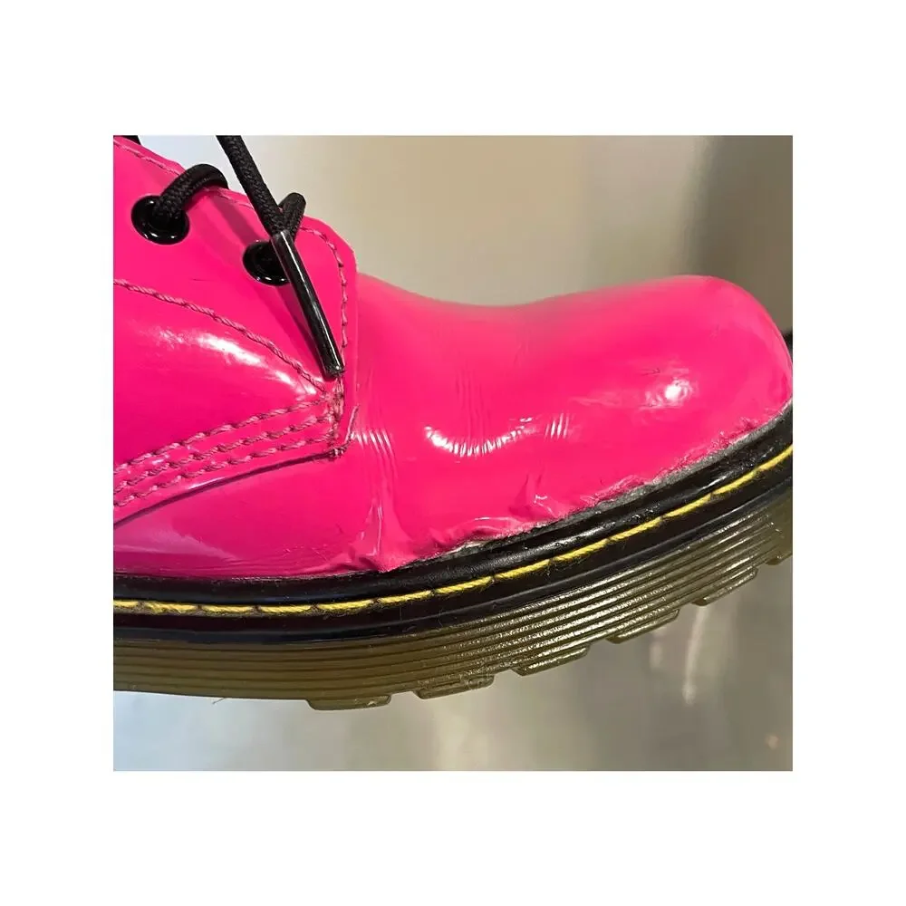 Dr Martens Kids Size 4 Pink Delaney Glossy Leather Side Zip Lace Boots
